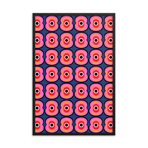  framed abstract 70s retro style Pink Retro Poppies poster 