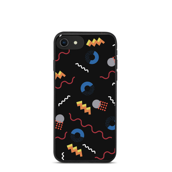 Muted Black Retro Abstract Postmodern Memphis Style pattern biodegradable iPhone Case