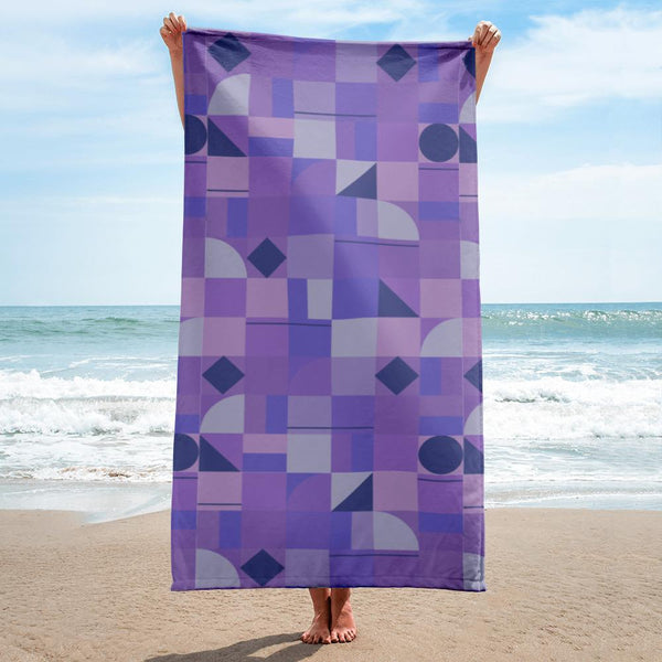 Patterned Towel | Purple Mid Century Modern Shapes