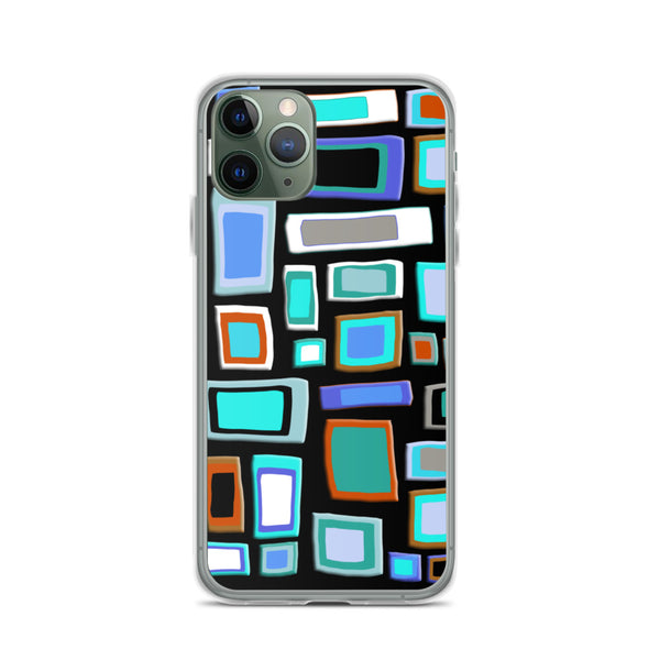 iPhone Case | Colorful Squares and Rectangles Blue Black Pattern