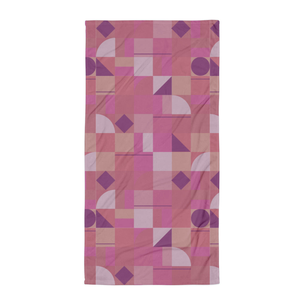 all-over pink geometric Pink Mid Century Modern Shapes patterned towel