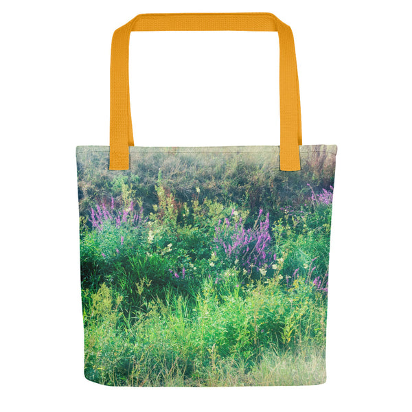 Floral tote bag with yellow handle
