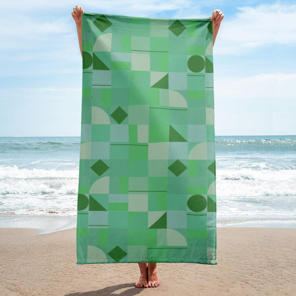 all-over muted green geometric Emerald Green Mid Century Modern Shapes design patterned towel