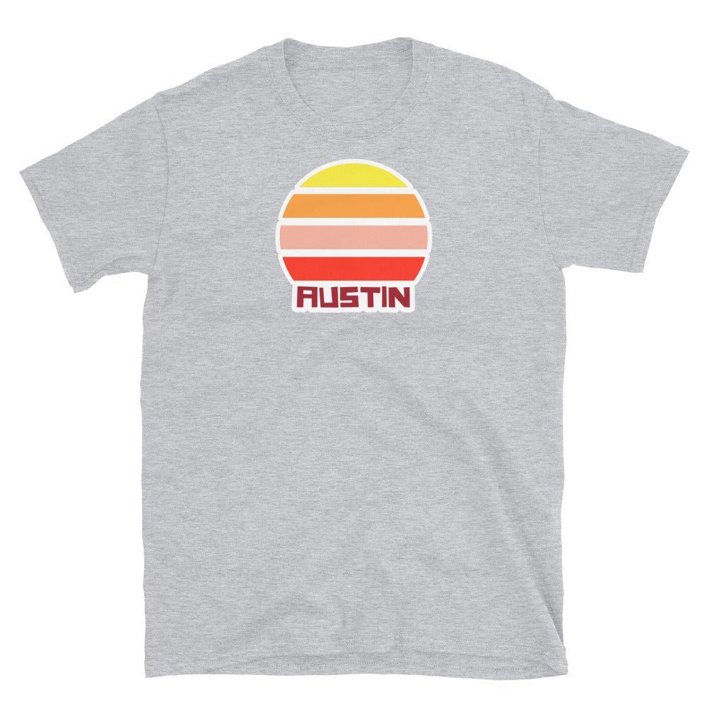 retro vintage sunset style t-shirt entitled Austin in sport grey