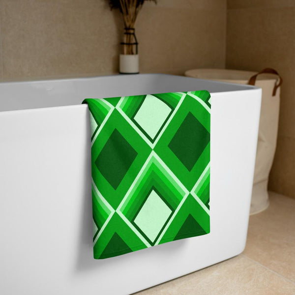 all-over green diamond patterned Emerald Geometric 60s Style towel