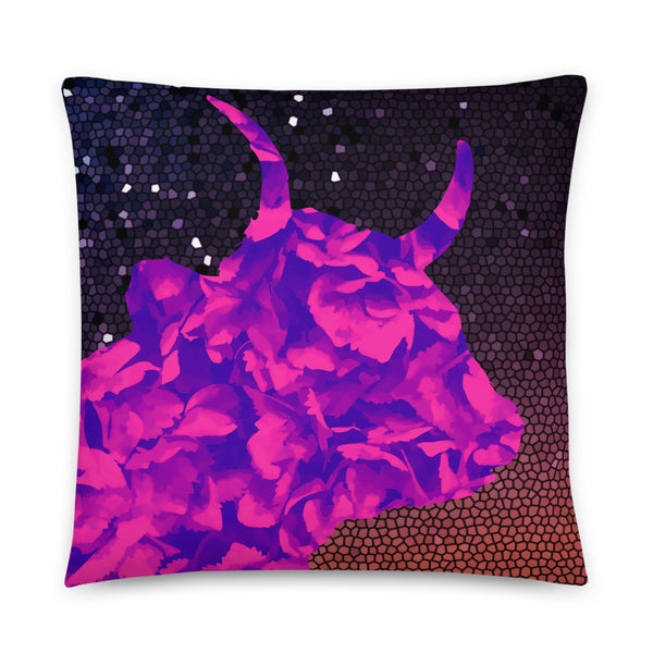 Pink patterned bull on a cushion or pillow