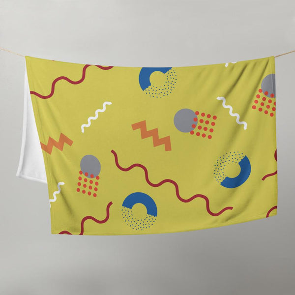 mustard yellow Retro Abstract Memphis Style patterned couch throw blanket