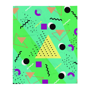 Green Retro Abstract Memphis Style patterned throw blanket