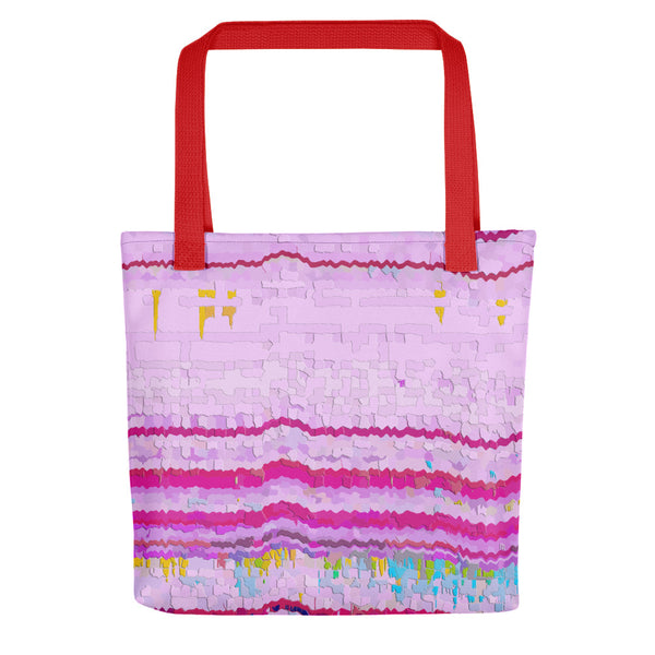 Tote bag | Pink Retro Abstract Cracked Paint Pattern with red handle