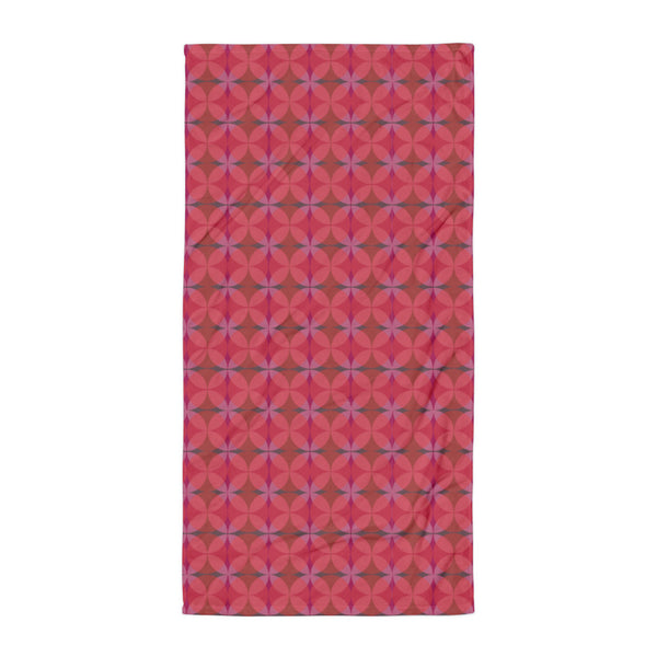  red all-over patterned Mid-Century Modern Circles Cranberry bathroom towel