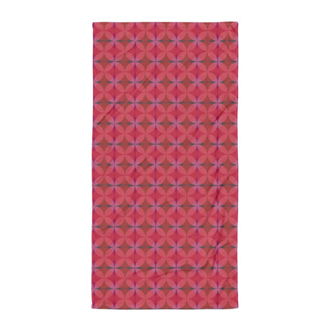  red all-over patterned Mid-Century Modern Circles Cranberry bathroom towel