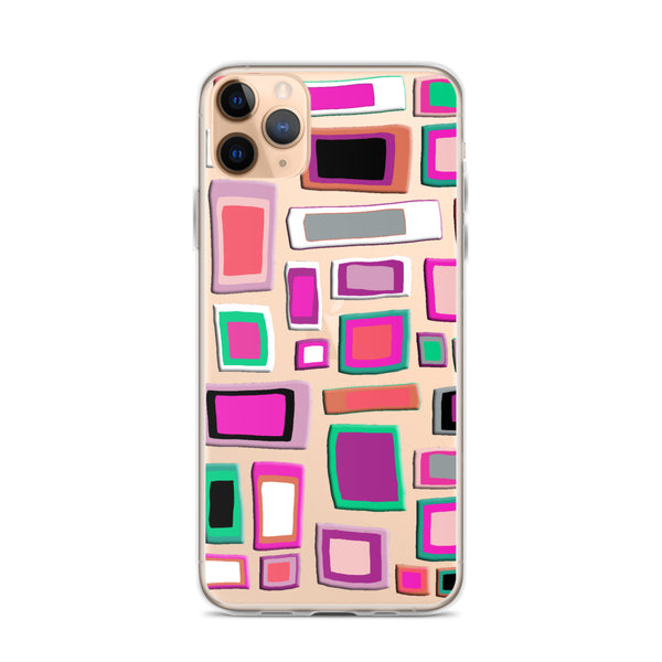 iPhone Case | Colorful Squares and Rectangles Pink Pattern
