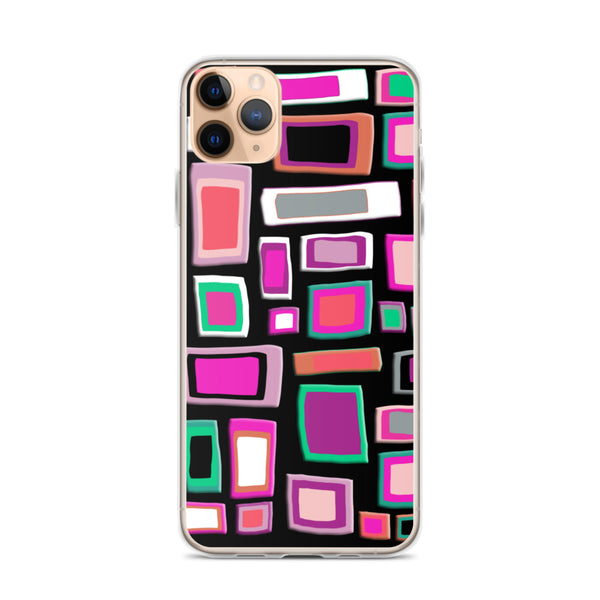 iPhone Case | Colorful Squares and Rectangles Pink Black Pattern