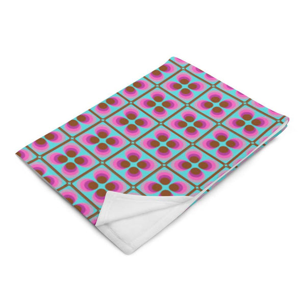 Throw Blanket | Retro Blue and Pink Mid-Century Style Patterned