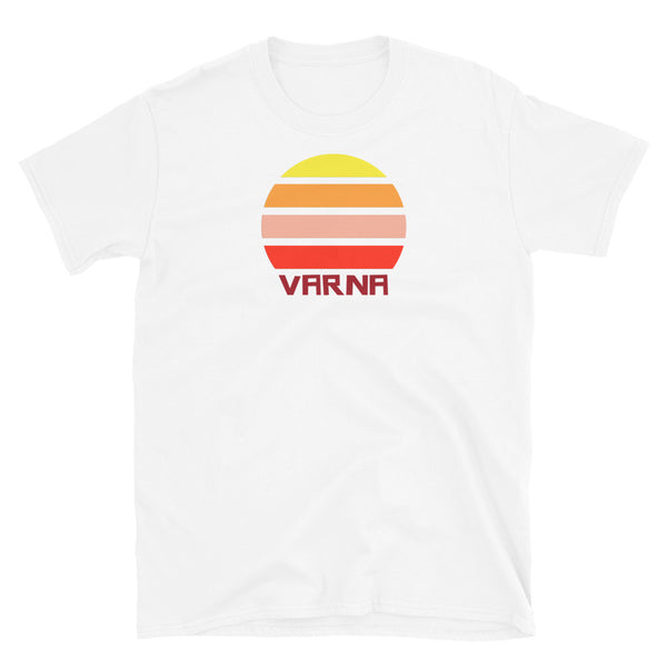 retro vintage sunset style t-shirt entitled Varna in white