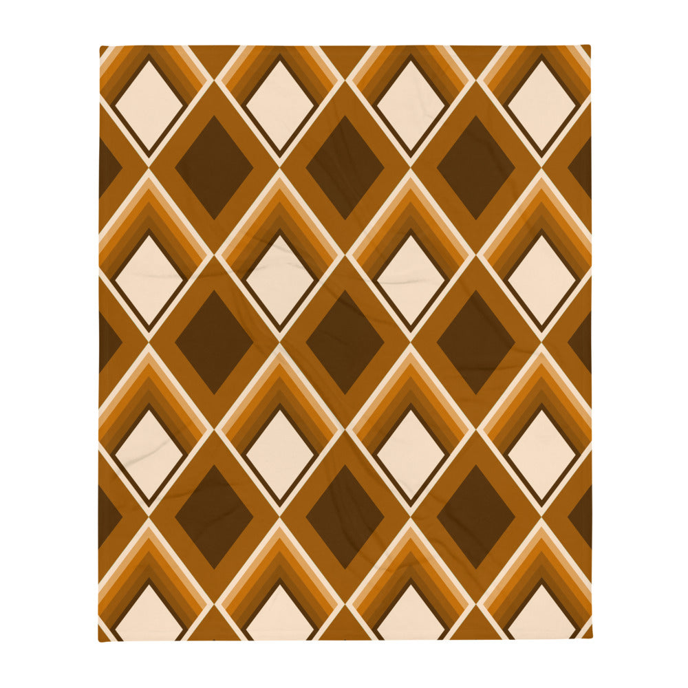 brown Ochre Geometric 60s Style, diamond patterned throw blanket