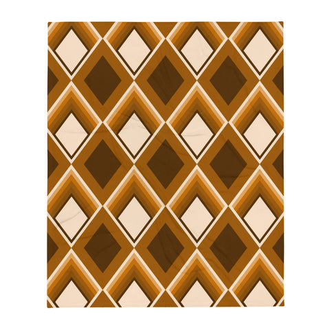 brown Ochre Geometric 60s Style, diamond patterned throw blanket