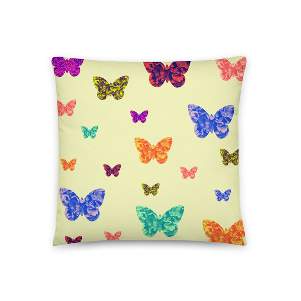 Rainbow butterflies basic cushion or pillow in yellow