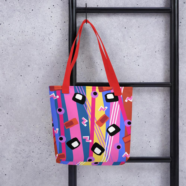 Crazy Underworld Abstract Pattern tote bag with red handle