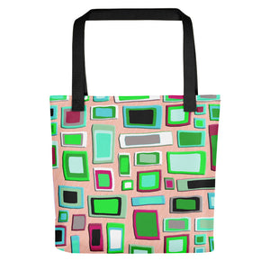 Tote bag | Green Geometric Mid Century Style with black handle