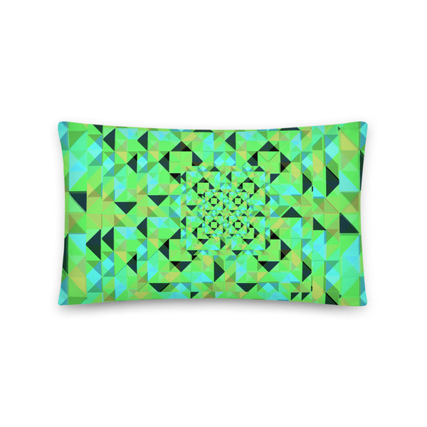 Green geometric kaleidoscope patterned cushion or pillow