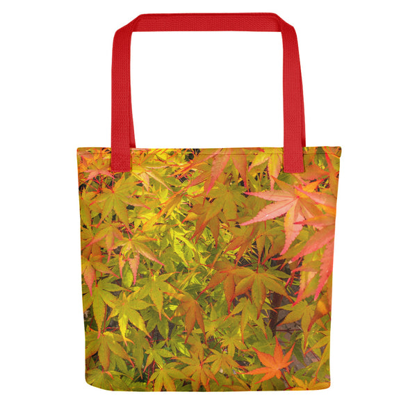 Sunset Maple tote bag with red handle