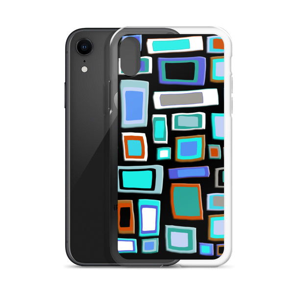 iPhone Case | Colorful Squares and Rectangles Blue Black Pattern