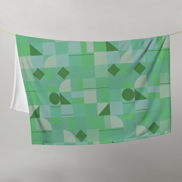 Emerald Green Mid Century Modern Shapes patterned throw blanket