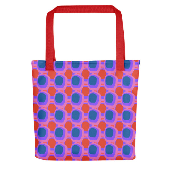 retro style abstract blue pink and orange patterned design tote bag