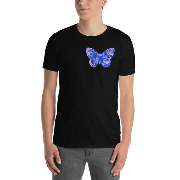 Blue floral butterfly t-shirt in black