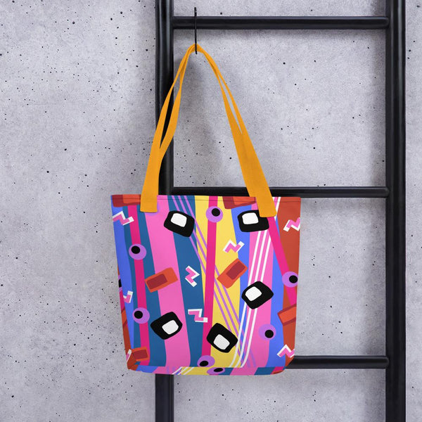 Crazy Underworld Abstract Pattern tote bag with yellow handle
