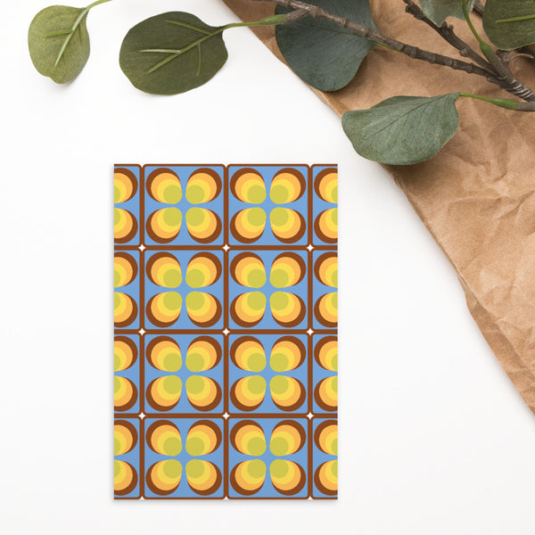 Orange and Brown Retro Seventies Tiles Pattern with Blue Background