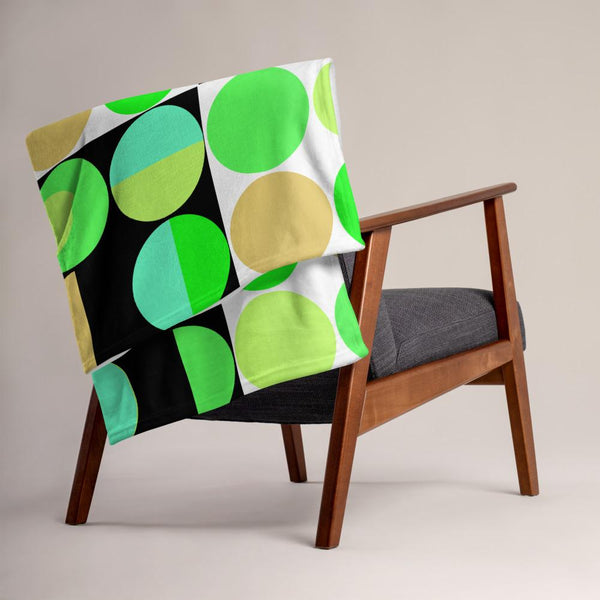 Green Bauhaus Retro Abstract Memphis Style patterned throw blanket