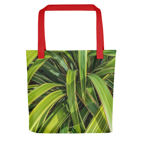 Succulent plant tote bag with red handle