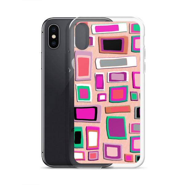 iPhone Case | Colorful Squares and Rectangles Pink Textured Pattern