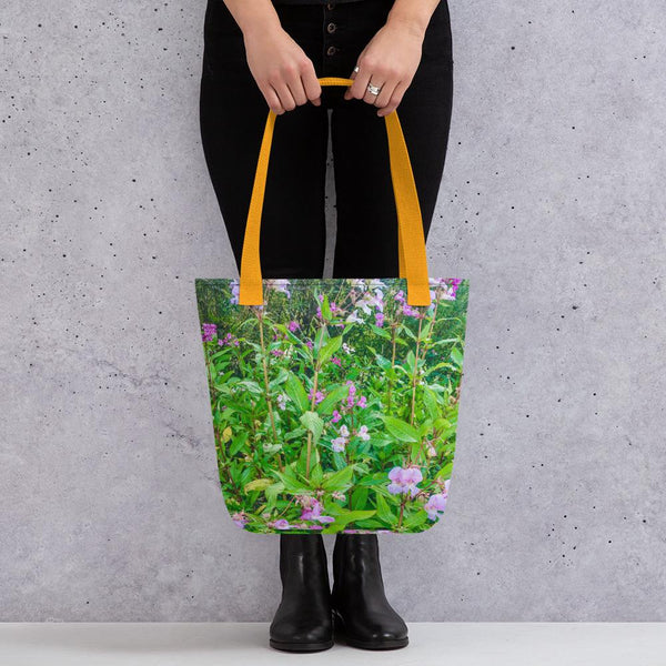 Sussex wildflowers tote bag with yellow handle