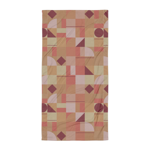 all-over muted orange geometric Mandarin Orange Mid Century Modern Shapes design patterned towel