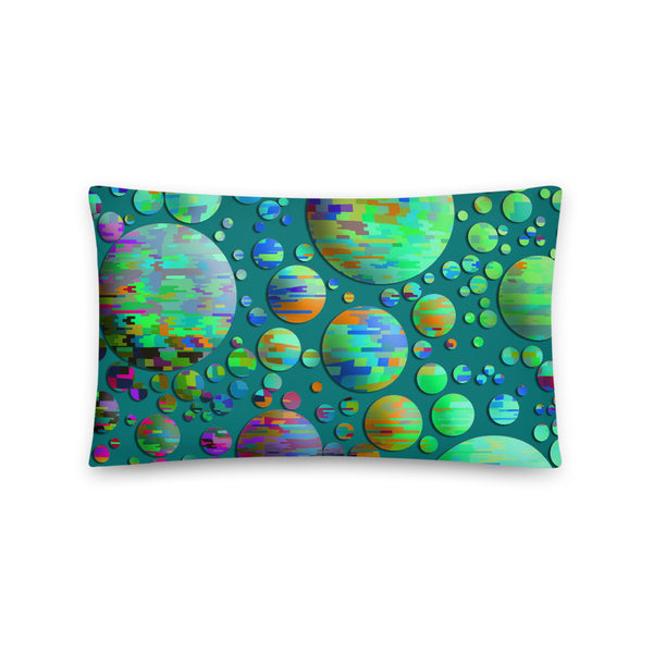 Multicolored planet shapes on cyan background cushion or pillow