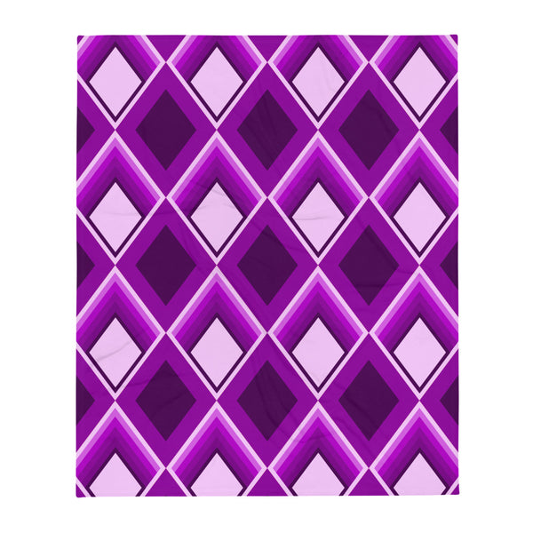 Magenta Geometric 60s Style, diamond patterned purple throw blanket