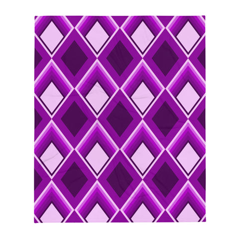 Magenta Geometric 60s Style, diamond patterned purple throw blanket