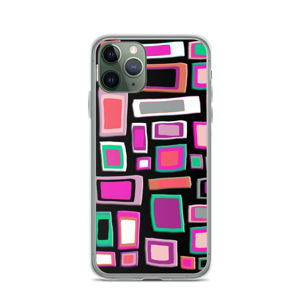 iPhone Case | Colorful Squares and Rectangles Pink Black Pattern