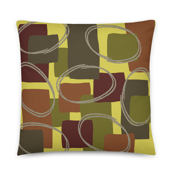 Abstract Muted Colored Shapes Yellow Pattern Sofa Cushion Throw Pillow
