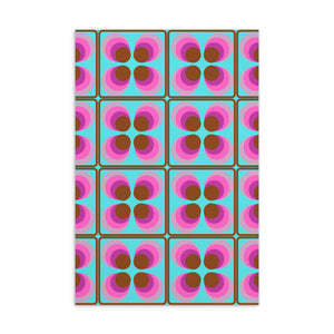 Retro Seventies Pink Blue Tiles Pattern Postcard
