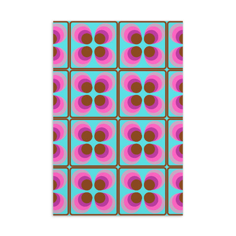 Retro Seventies Pink Blue Tiles Pattern Postcard