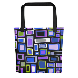 Tote bag | Purple and Black Geometric Mid Century Style with black handle