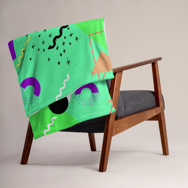 Green Retro Abstract Memphis Style patterned throw blanket