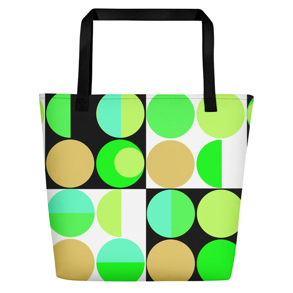 etro abstract design Yellow Bauhaus Retro Abstract Memphis Style beach tote bag with black handle