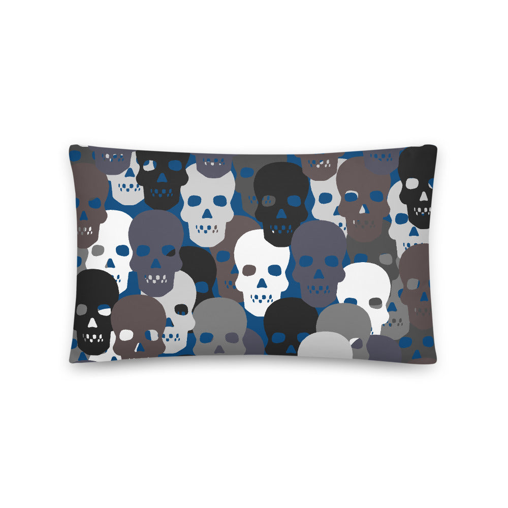 Monochrome Halloween skulls in blue background