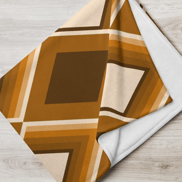 brown Ochre Geometric 60s Style, diamond patterned fawn throw blanket