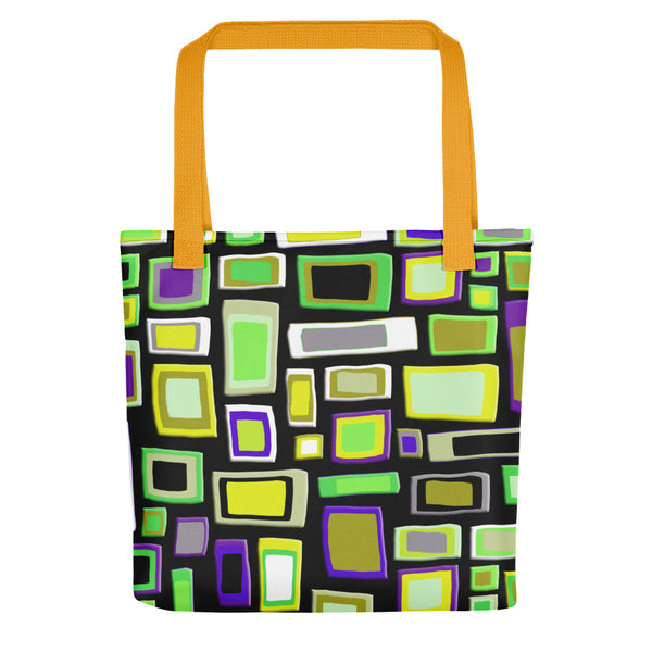 Tote bag | Yellow and Black Geometric Mid Century Style with yellow handle
